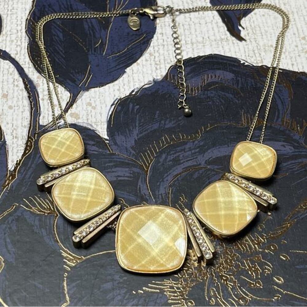 Vintage Y2K Gold Statement Necklace with Yellow Crystals and Rhinestones D2